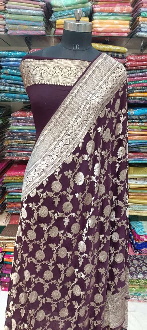 Elegant Maroon Georgette Silk Saree