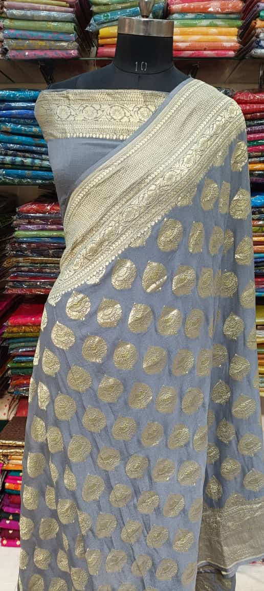 Elegant Grey Designer Banarasi Saree