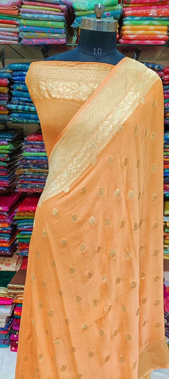 Peach Designer Banarasi Saree
