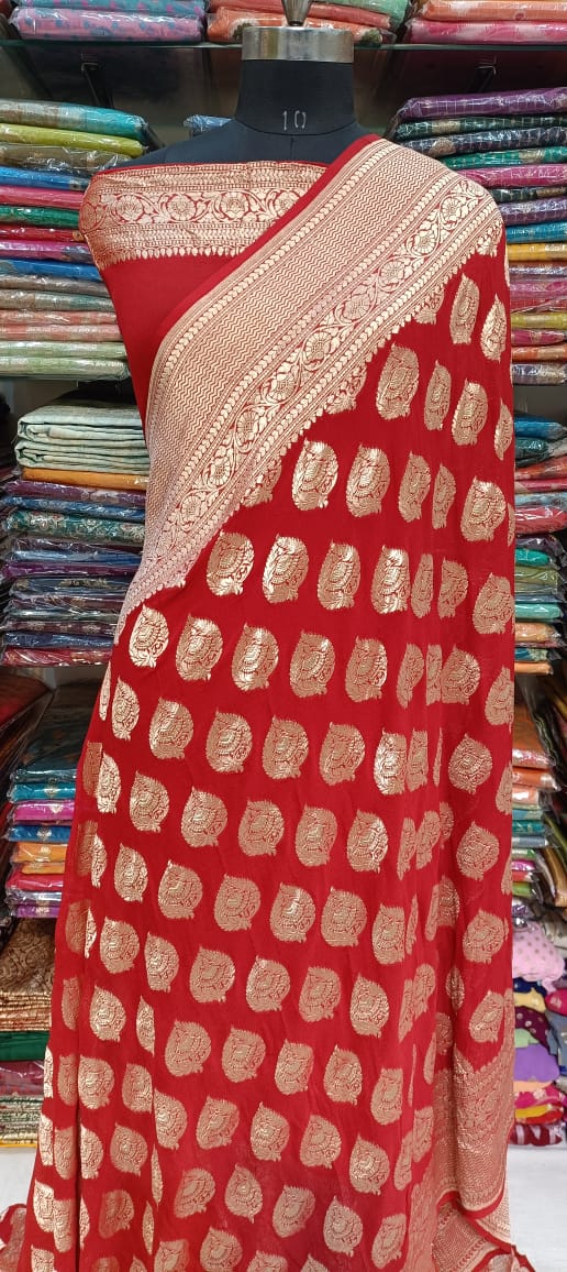 Red Banarasi Georgette Silk Saree