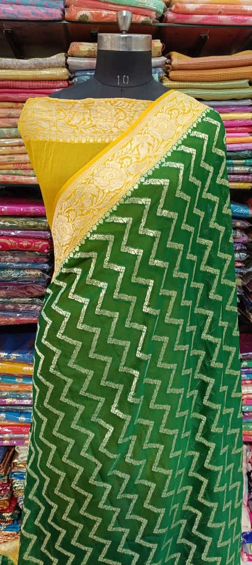 Green and Yellow Banarasi Designer Saree