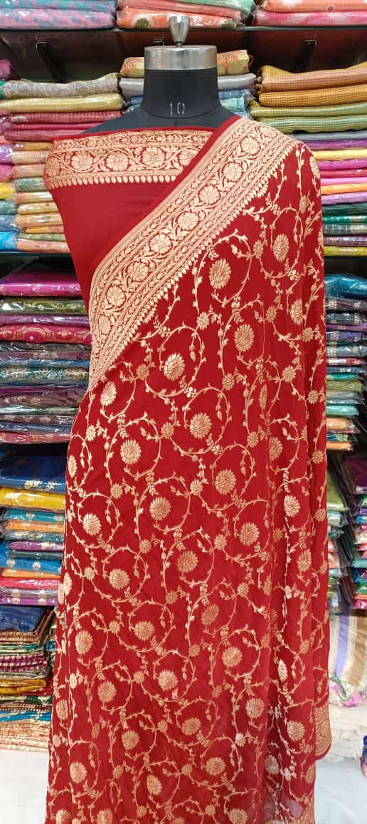 Elegant Red Georgette Banarasi Saree