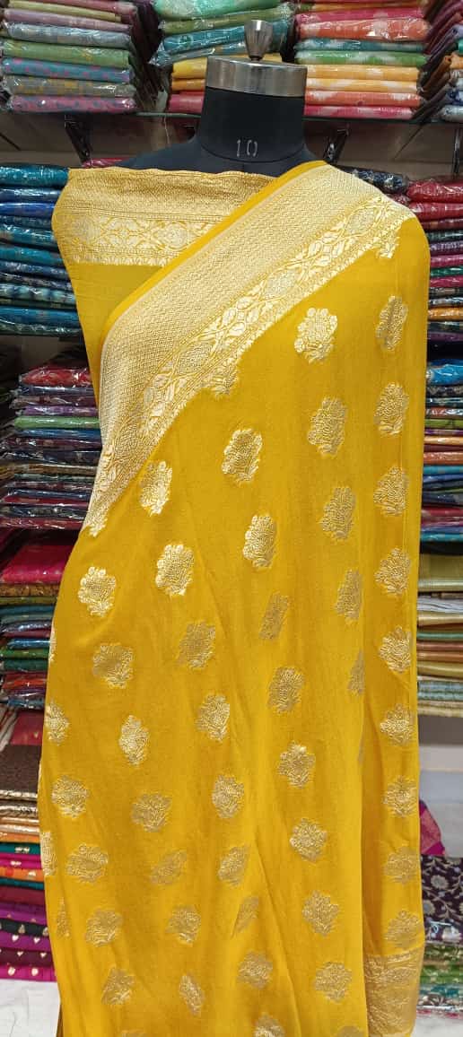 Yellow Georgette Silk Saree
