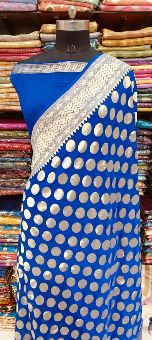 Royal Blue Polka Dot Georgette Saree