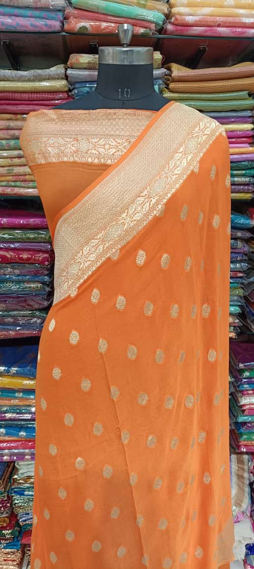 Elegant Orange Georgette Banarasi  Saree