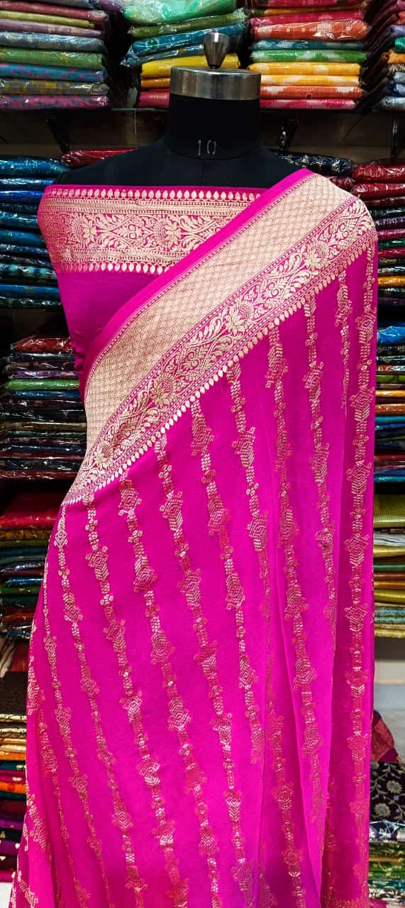Traditional Pink Georgette Silk Saree