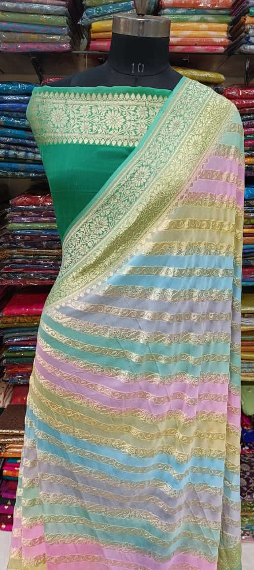 Elegant Pastel Striped Banarasi Georgette Saree