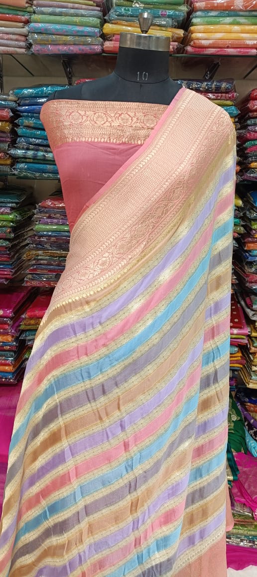 Elegant Multicolor Striped Georgette Saree