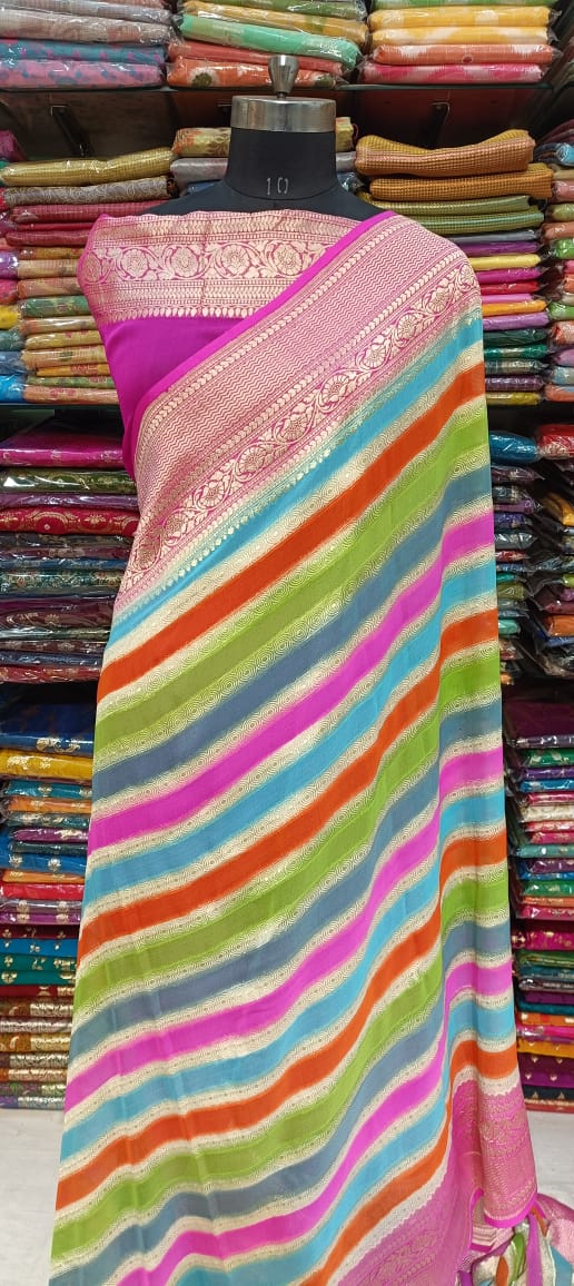 Multicolor Striped  georgette Saree