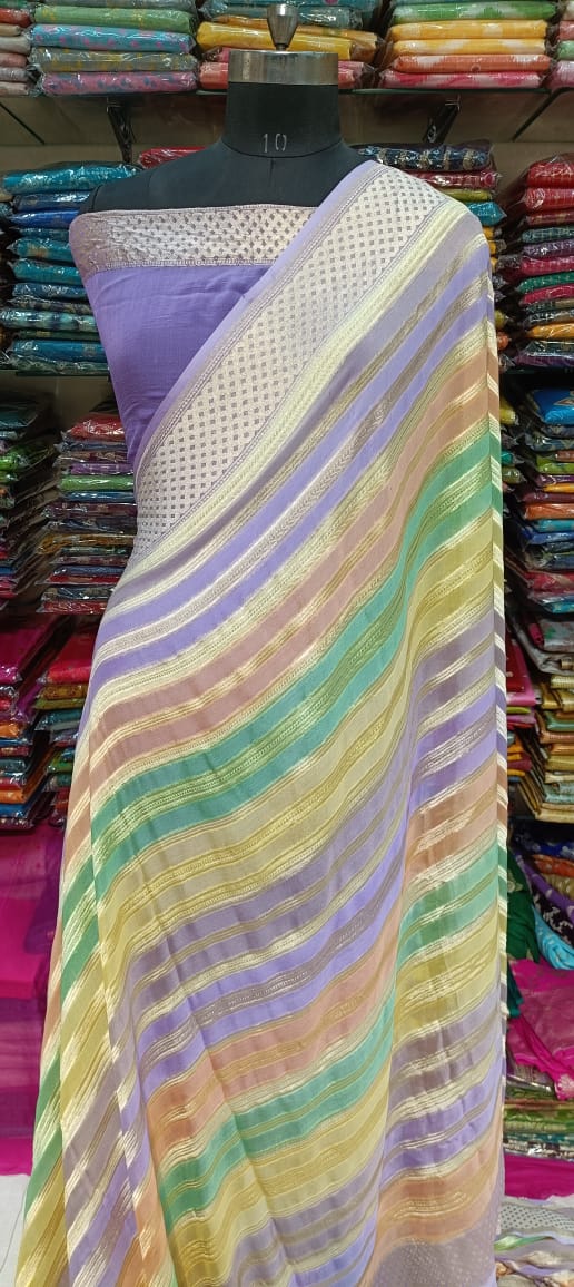 Multi-Color Striped Georgette Banarasi Saree