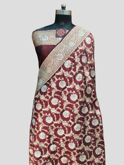 Maroon Banarasi Designer Saree with Intricate pattern