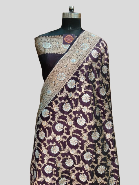 Deep Pirple Banarasi Silk Saree Upada For Wedding