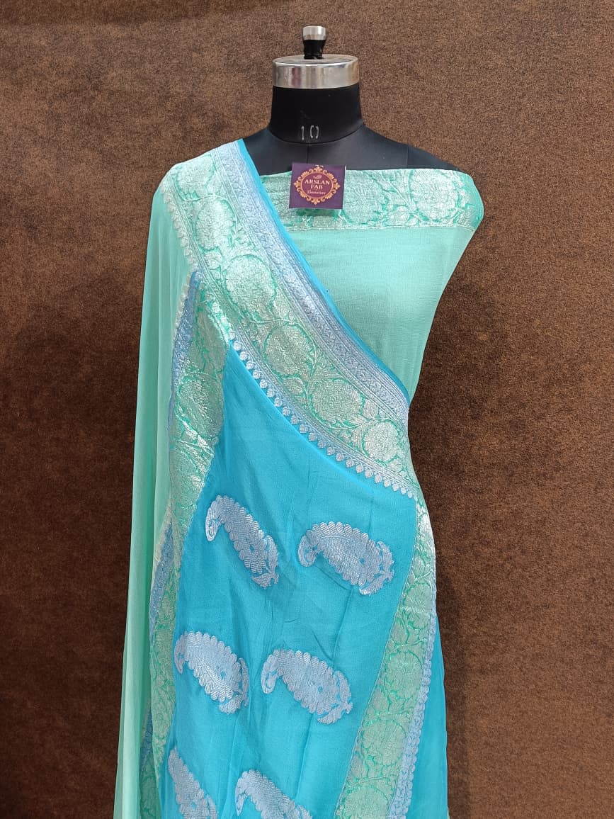 Light Blue Designer Banarasi Chiffon Saree