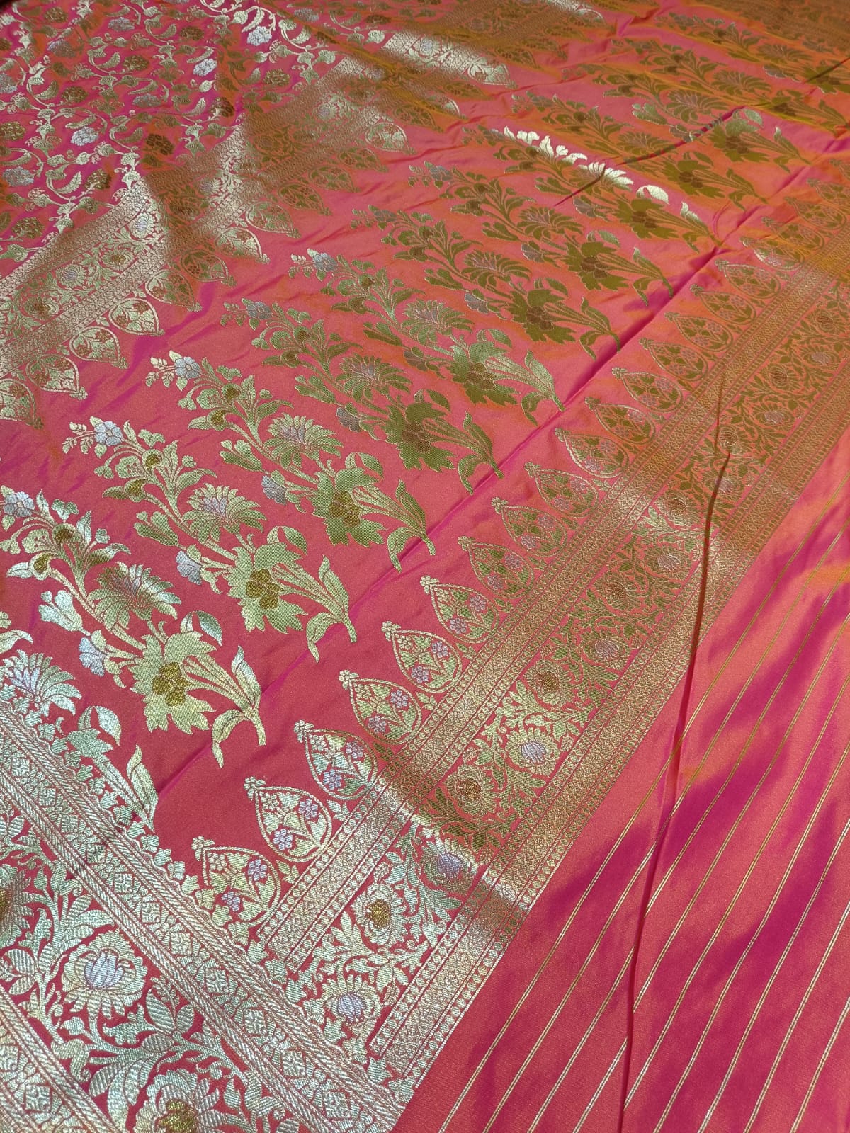 Strawberry Pink Banarasi Paori Silk Saree