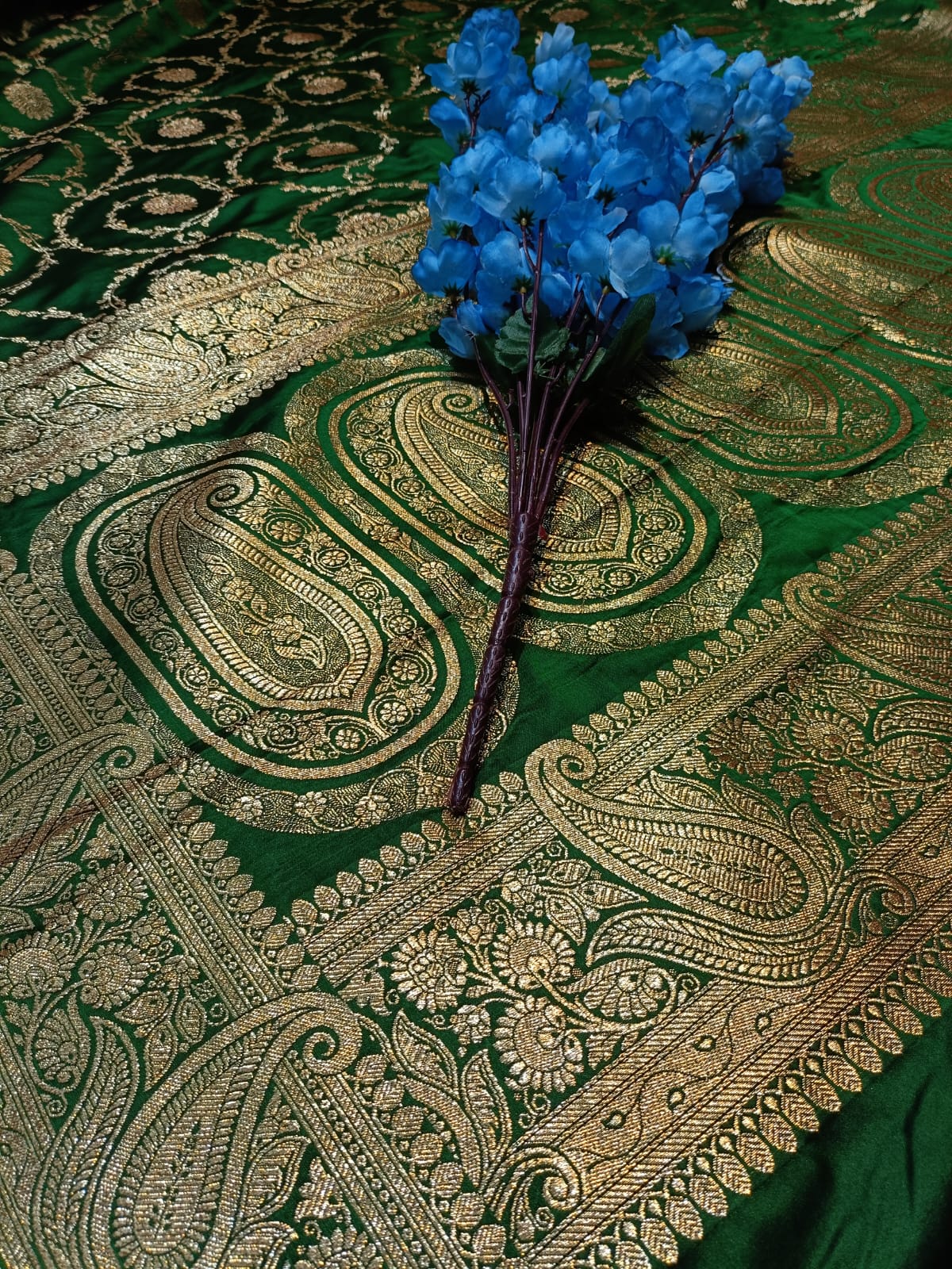 Green Mashru Silk Saree with Golden Design