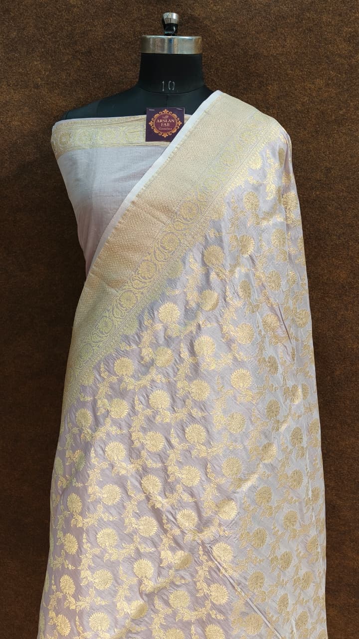 White Banarasi Silk Saree upada