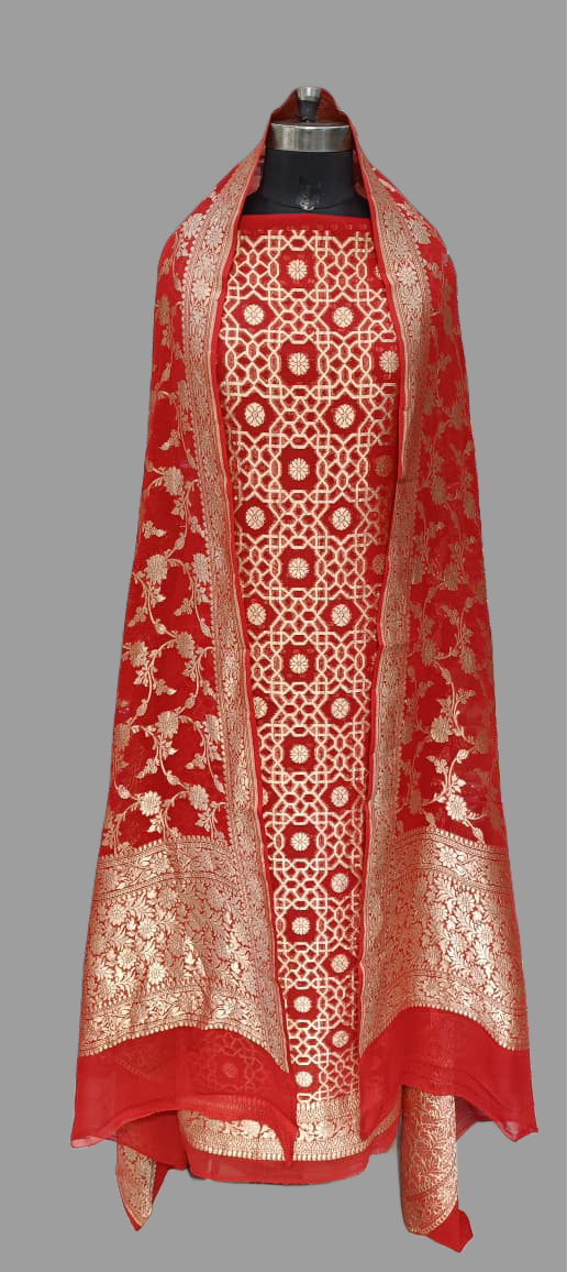 Red Pure Banarasi Georgette Salwar Suit