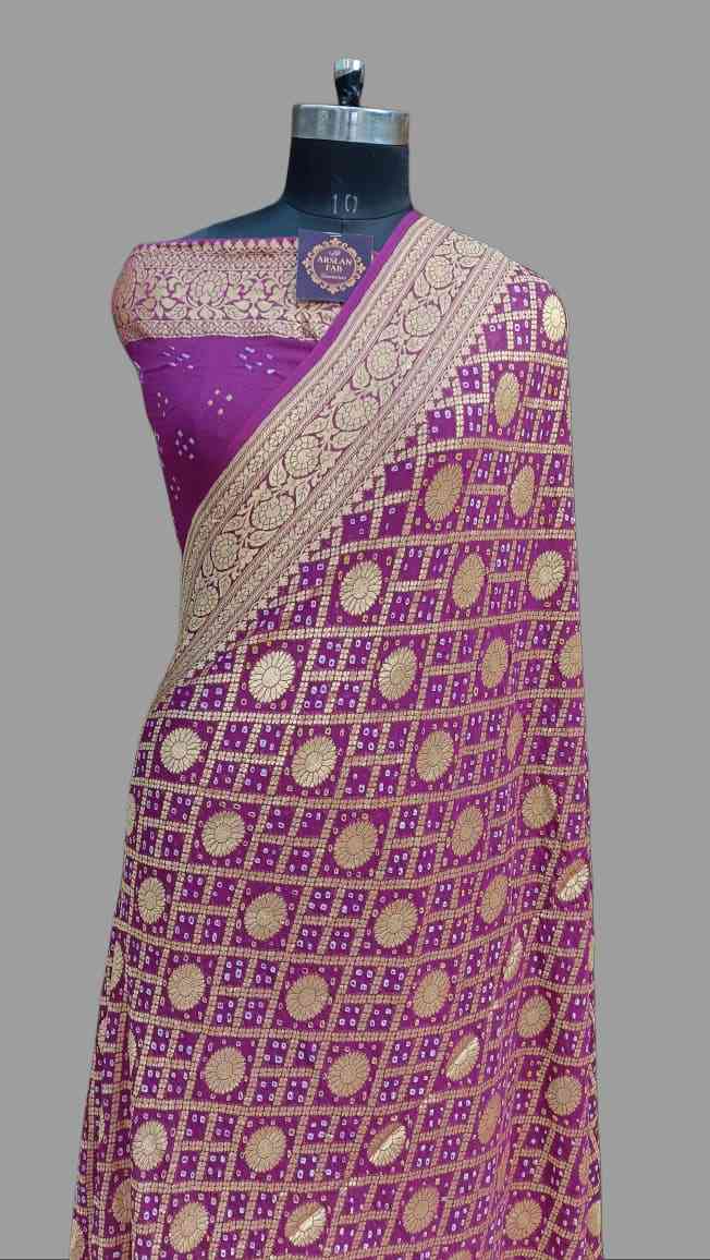 Purple Bandhini Georgette Banarasi Saree