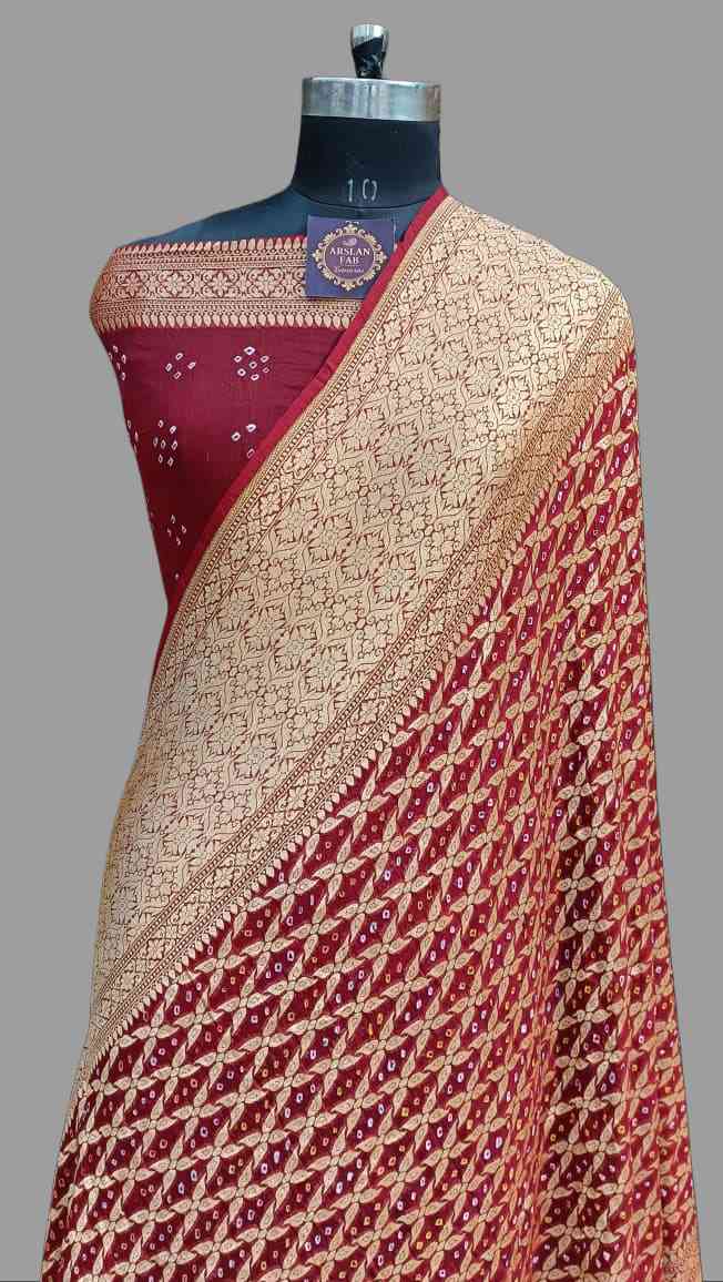 Maroon Bandhini Banarasi Georgette silk Saree