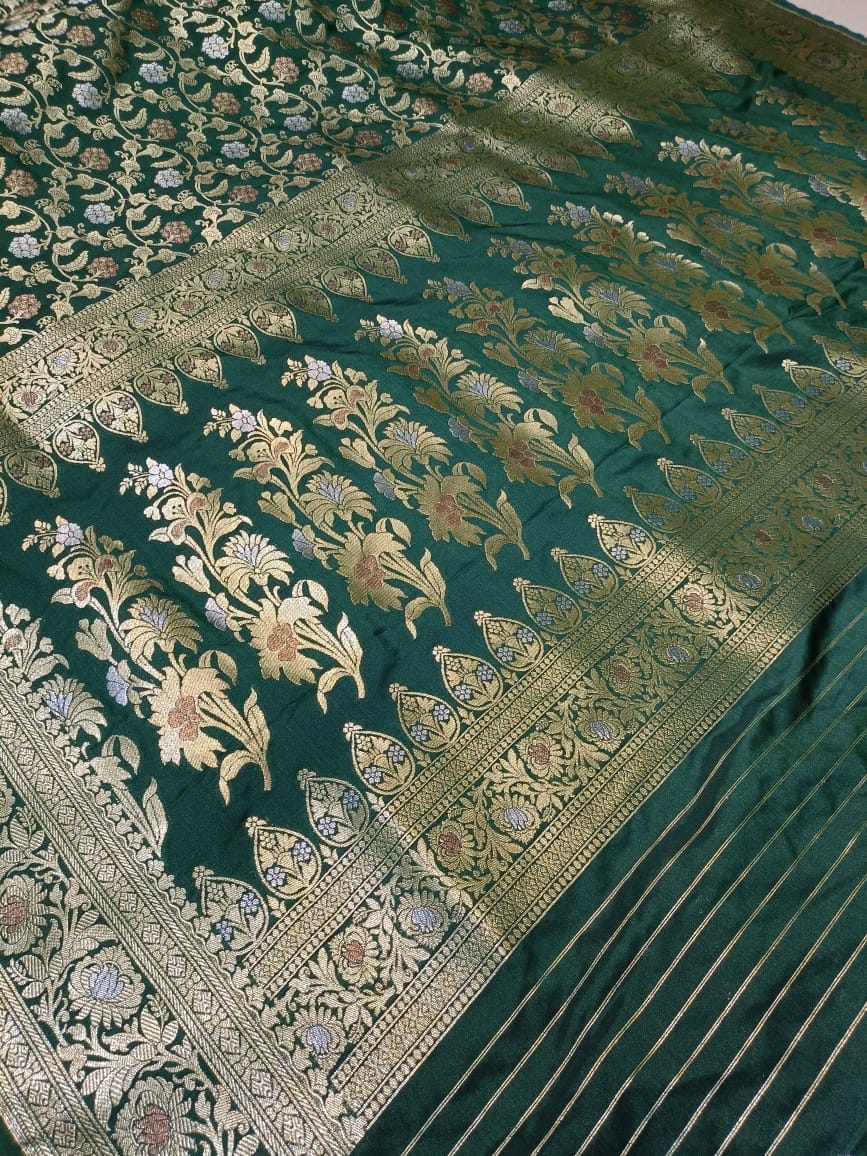 Bottlr Green Banarasi Paori Silk Saree
