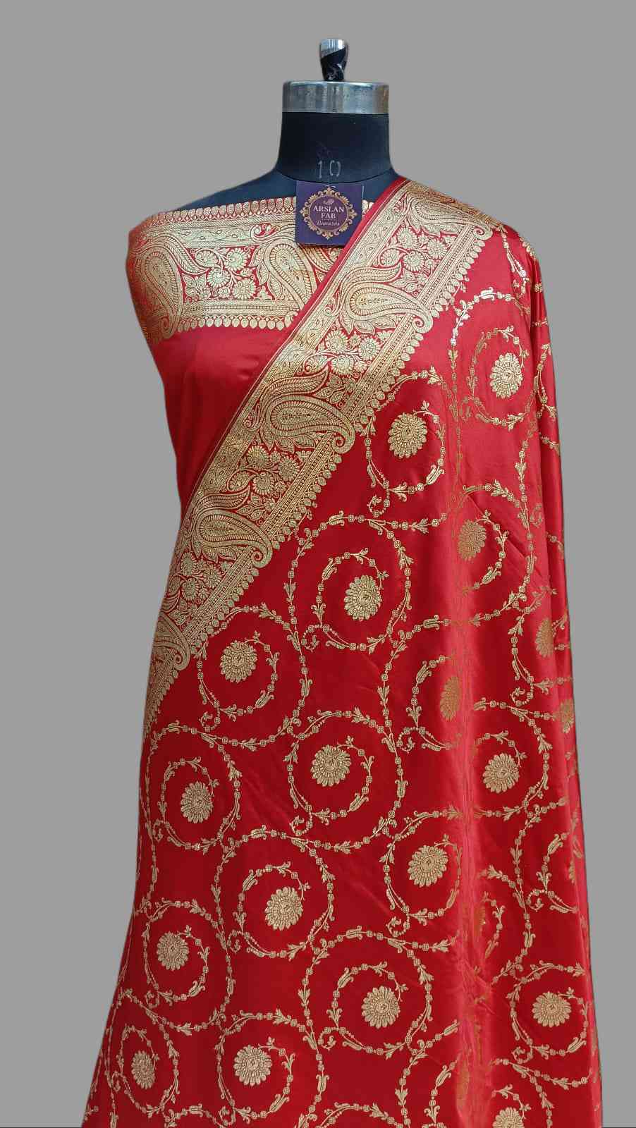 Red Silk Saree with Gold Design