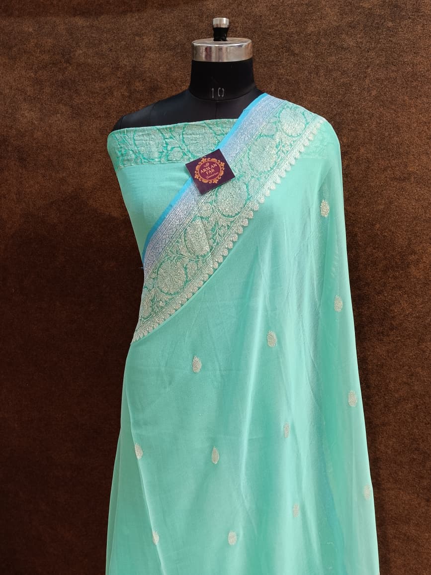 Light Green Designer Pure Chiffon Saree
