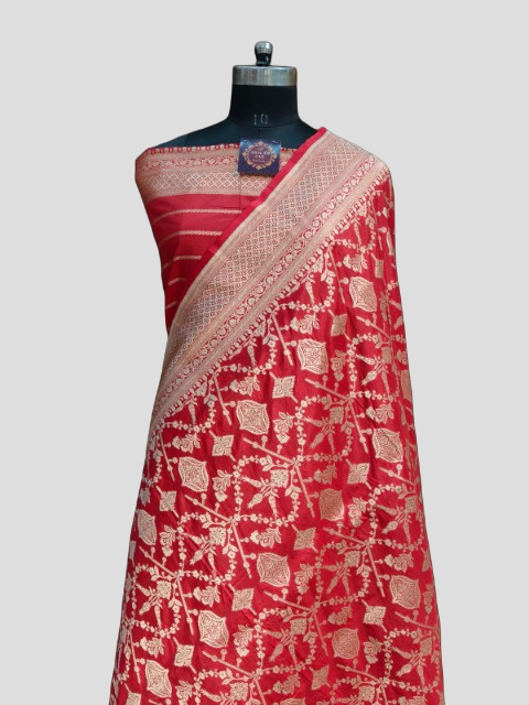 Red Banarasi Wedding Silk Saree Floral Upada