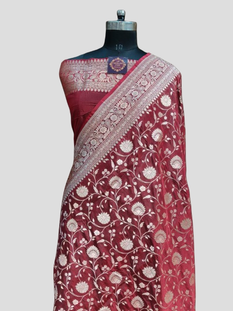 Maroon anarasi Wedding Saree Floral Meenadaar
