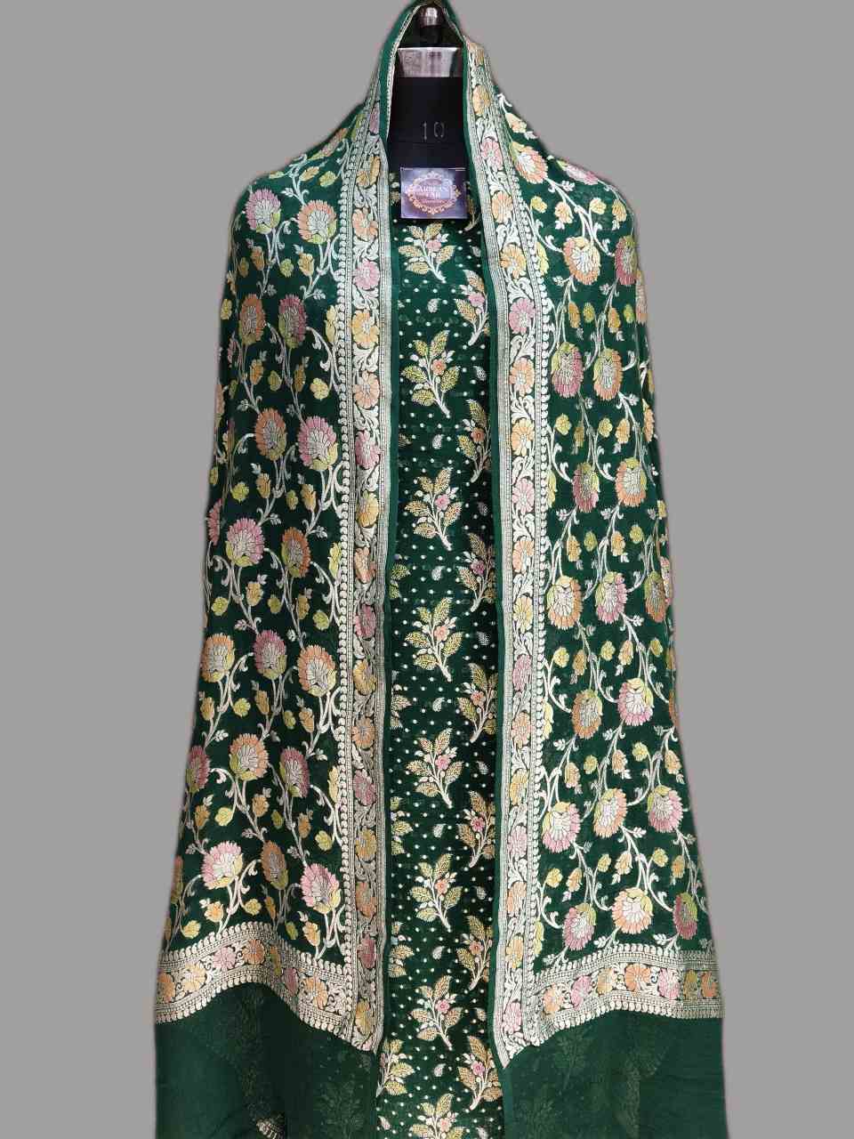 Designer Green Geoegette Suit with Zari Motif meenadar