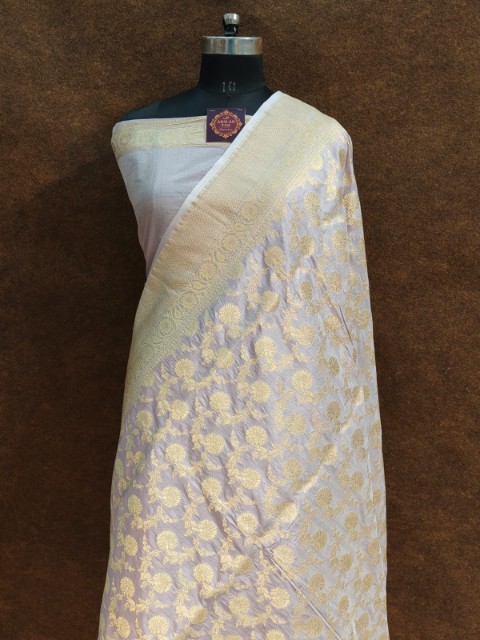 White Banarasi Silk Saree upada