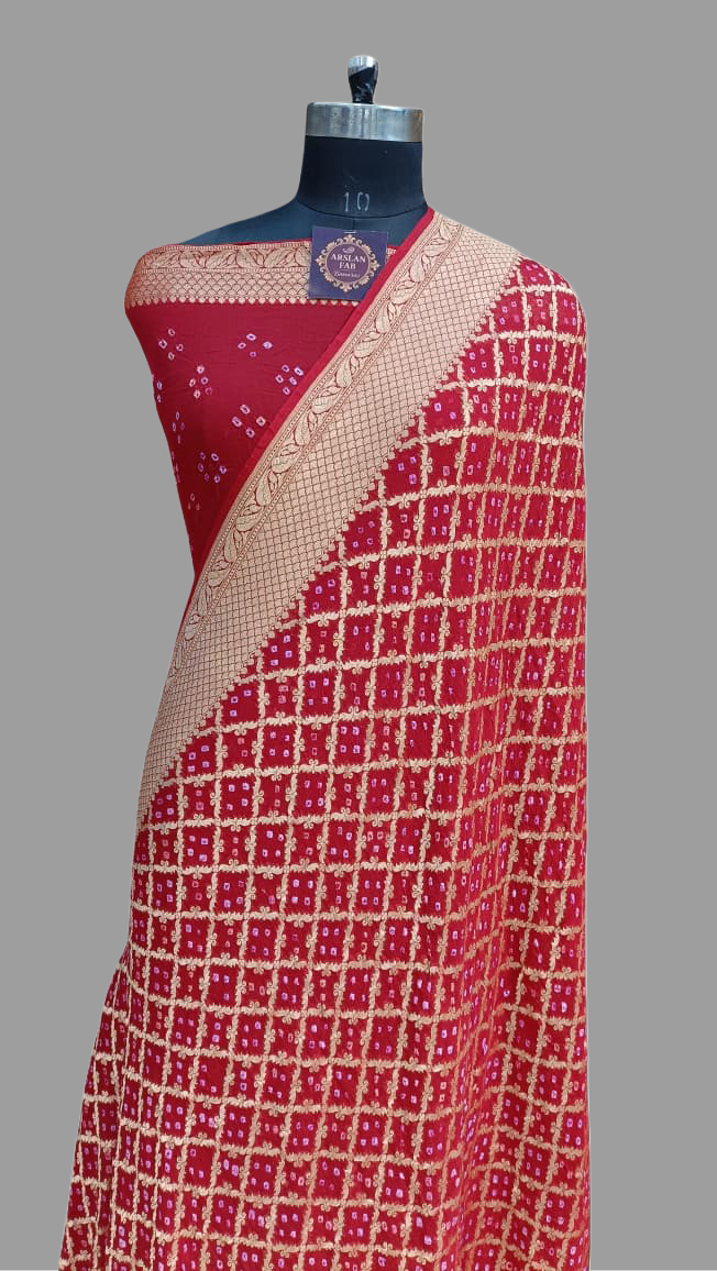 Traditional Red Bandhani Banarasi georgette Saree