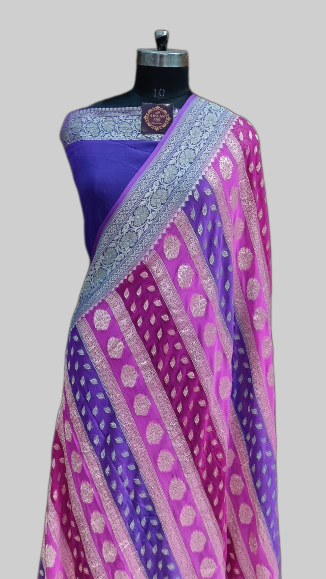 Purple and Pink Banarasi Silk Georgette Saree