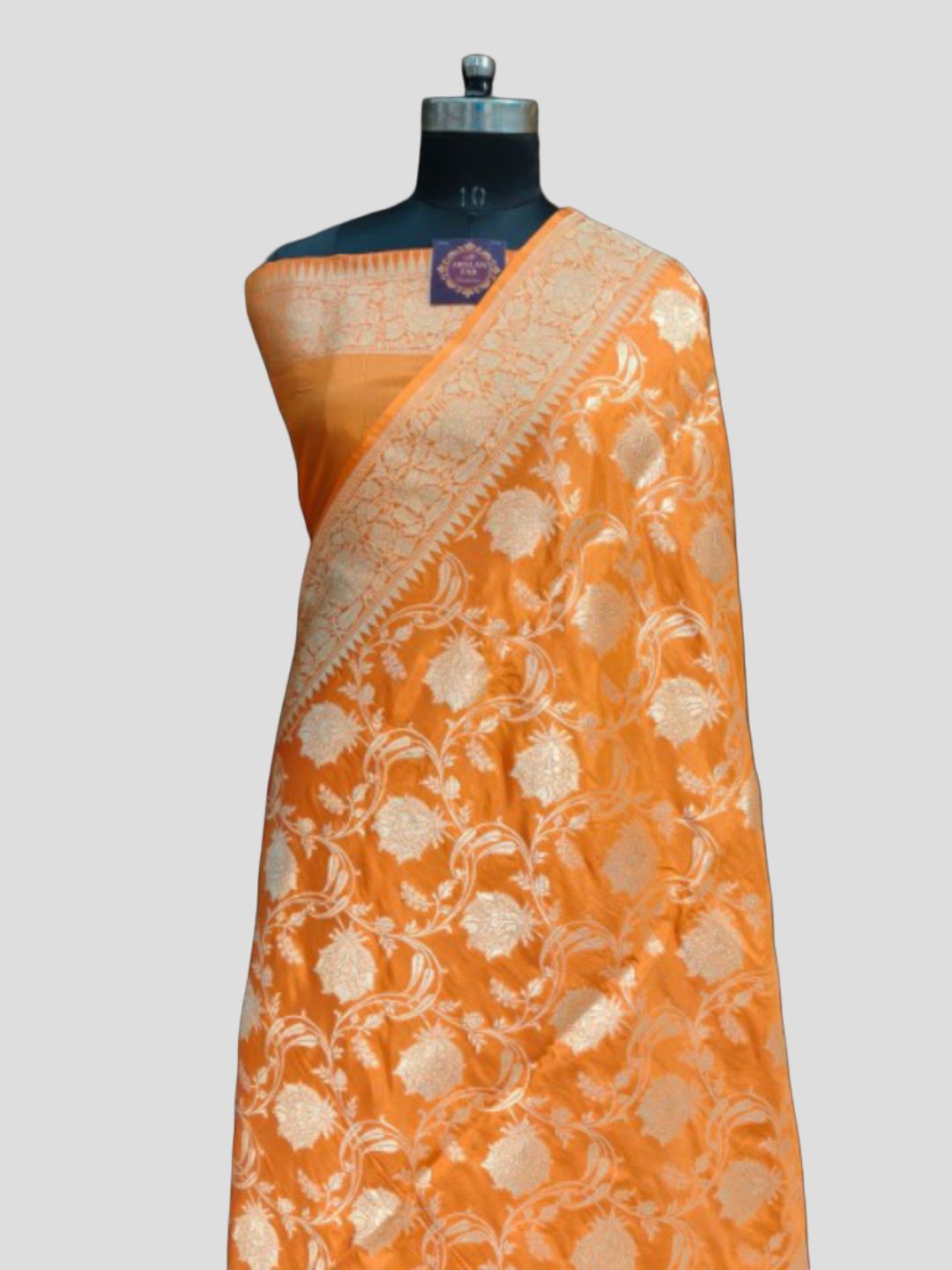 Orange Pure Banarasi Silk Saree Upada For Wedding