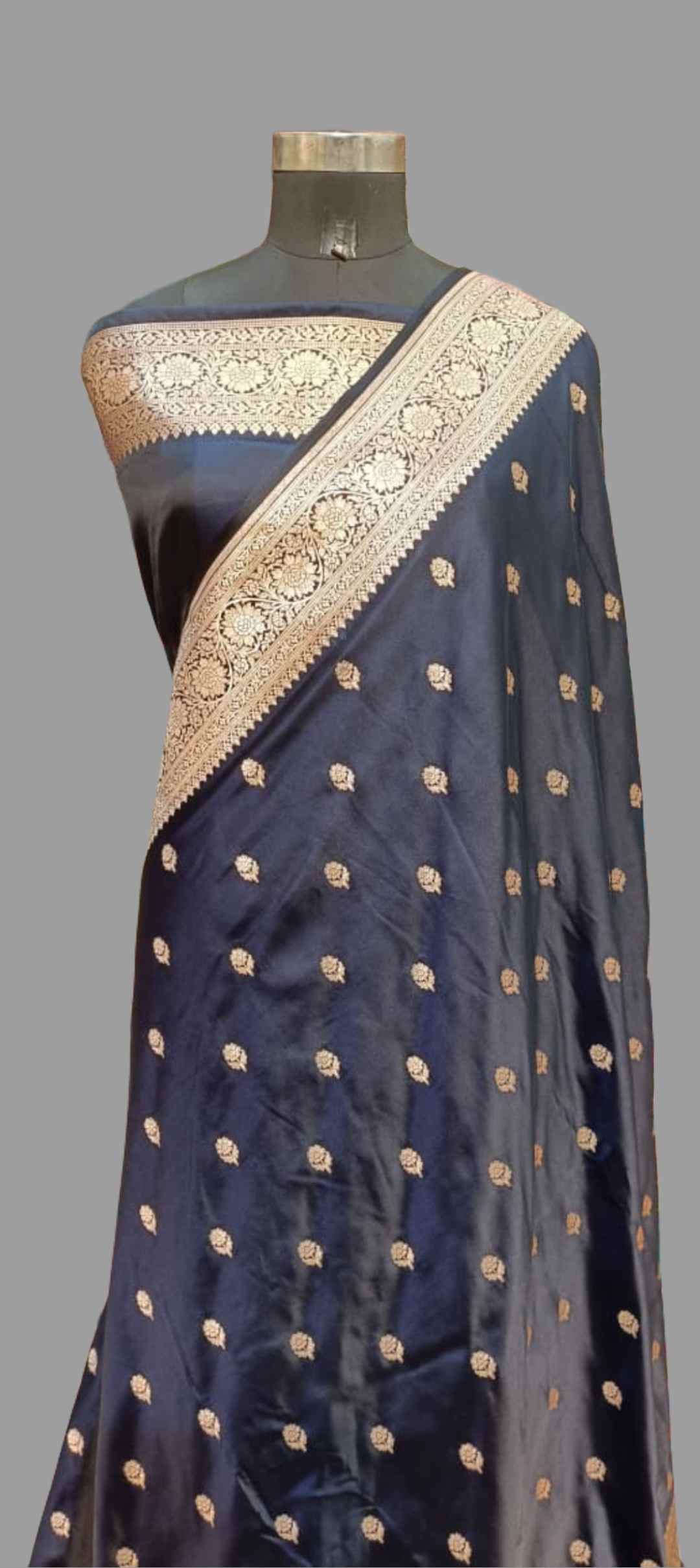 Black Mashru Satan Designer Saree