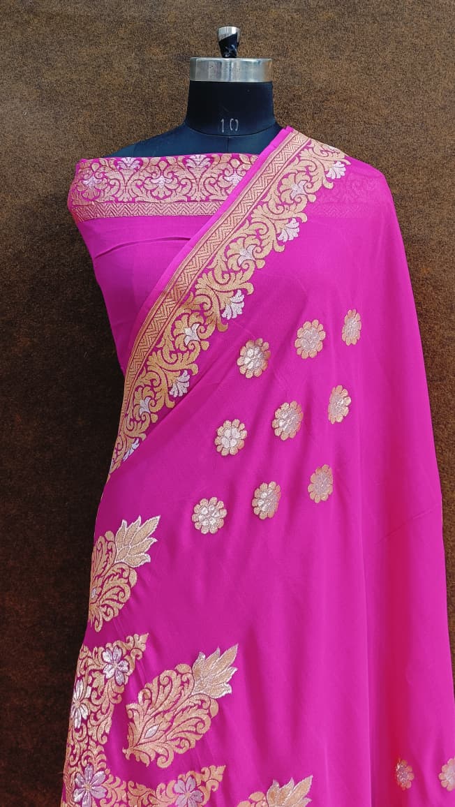 Shocking Pink Georgette Banarasi Saree