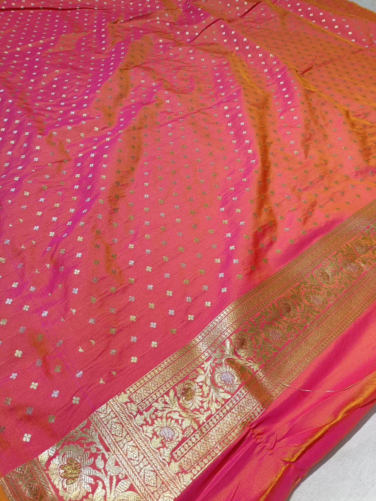 Strawberry Pink Banarasi Paori Silk Saree