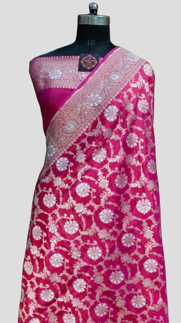 Pink Pure Banarasi Silk Saree Upada Meenadar
