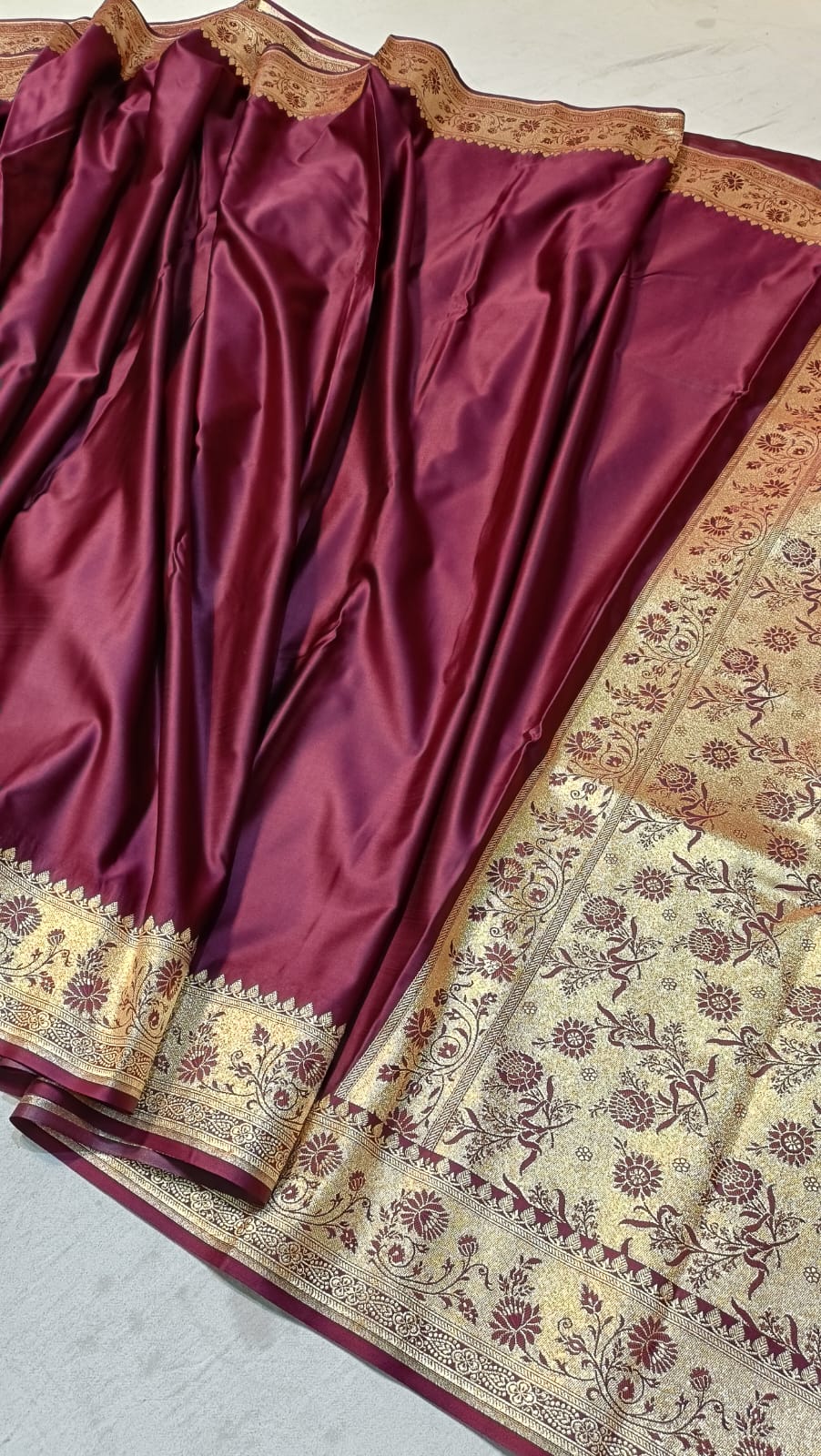 Maroon Banarasi Silk Saree Mashru