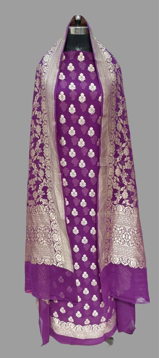 Purple Pure Georgette Banarasi Suit Set