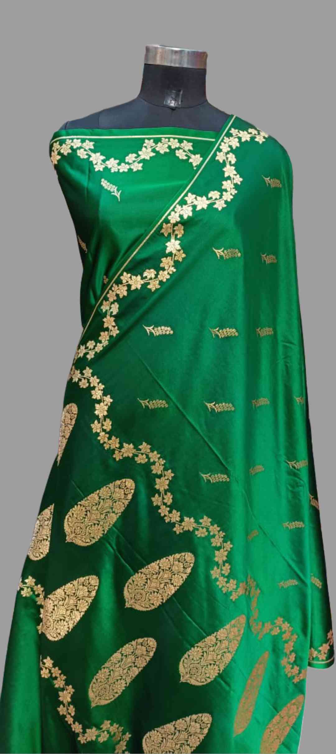Green Silk Saree with Floral Design