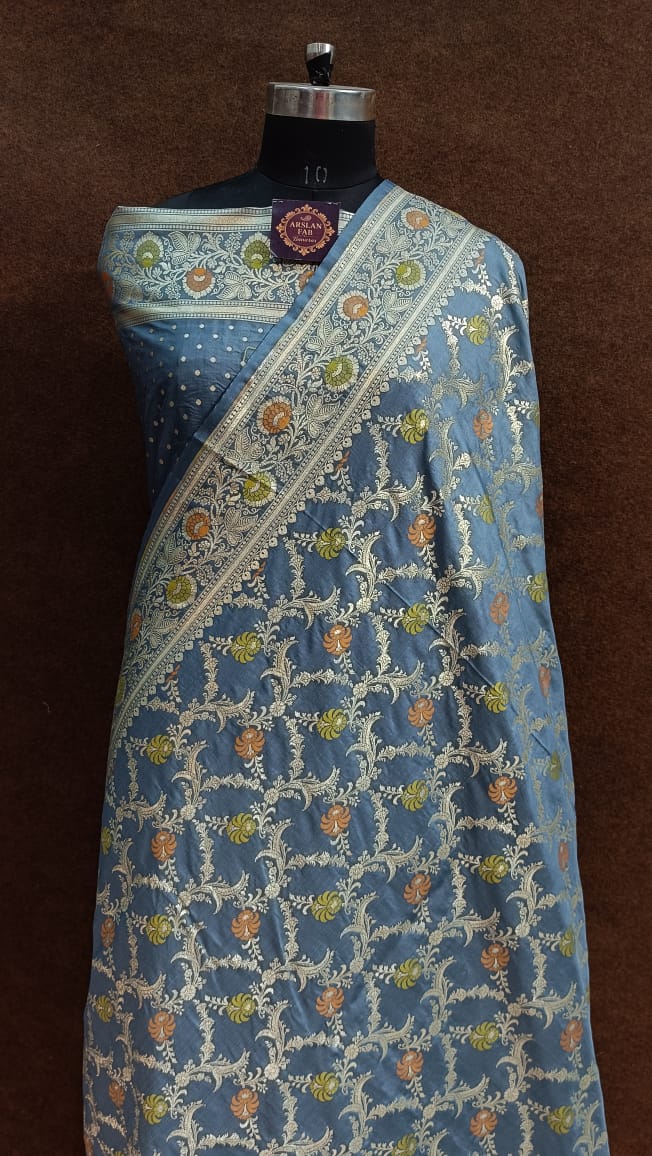 Blueish grey Banarasi Silk Saree