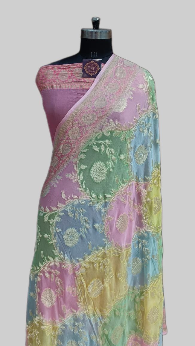 Pastel Floral Georget Banarasi Saree