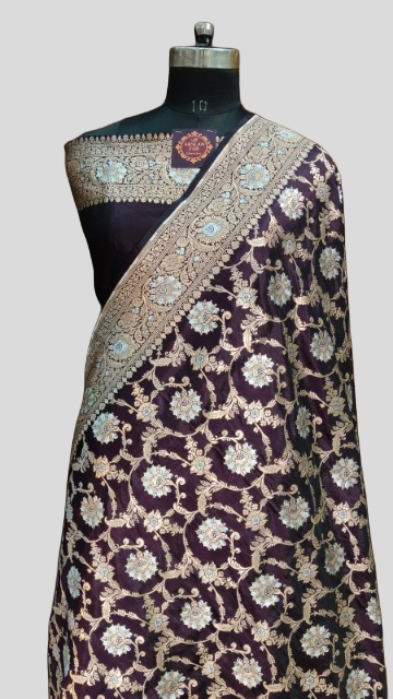 Deep Pirple Banarasi Silk Saree Upada For Wedding