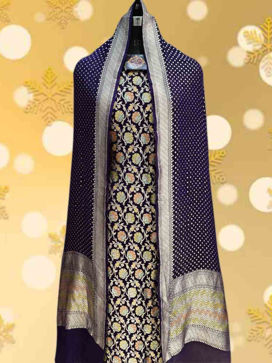 Elegant Banarasi navy blue georgette Silk Suit meenadar