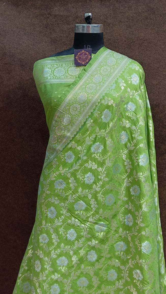 Green Banarasi Silk Saree self meena