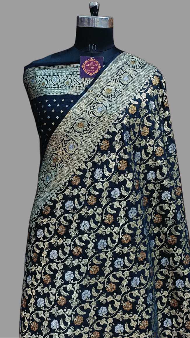 Handwoven Black Banarasi Paori Silk Saree