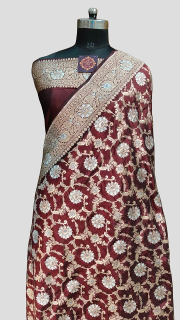 Maroon Banarasi Designer Saree with Intricate pattern