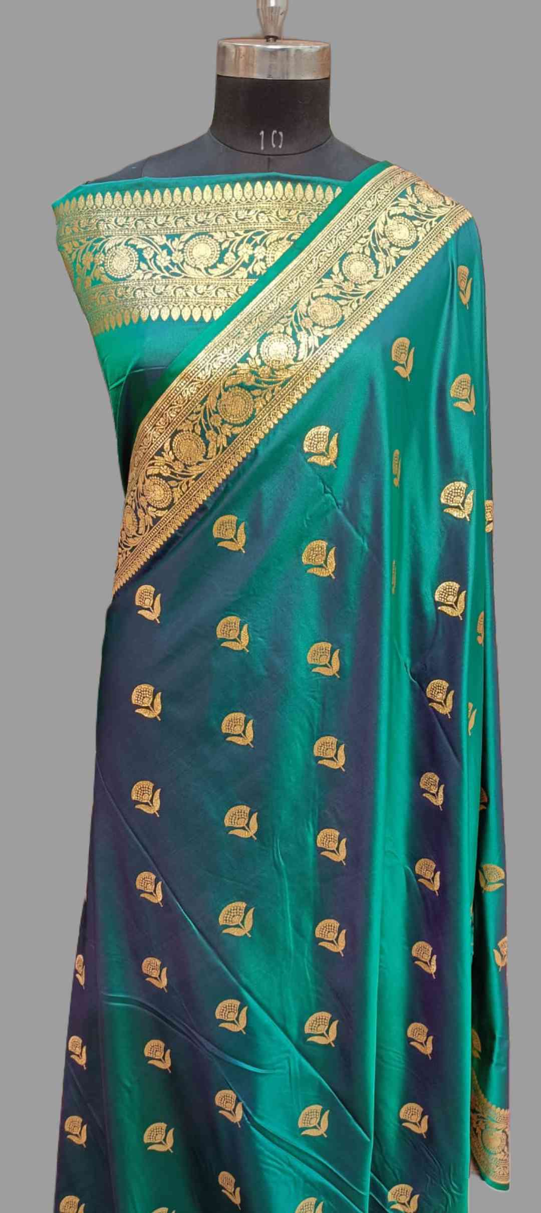 Elegant Teal and Gold Silk Saree