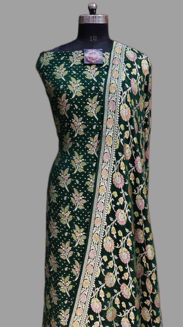 Designer Green Geoegette Suit with Zari Motif meenadar