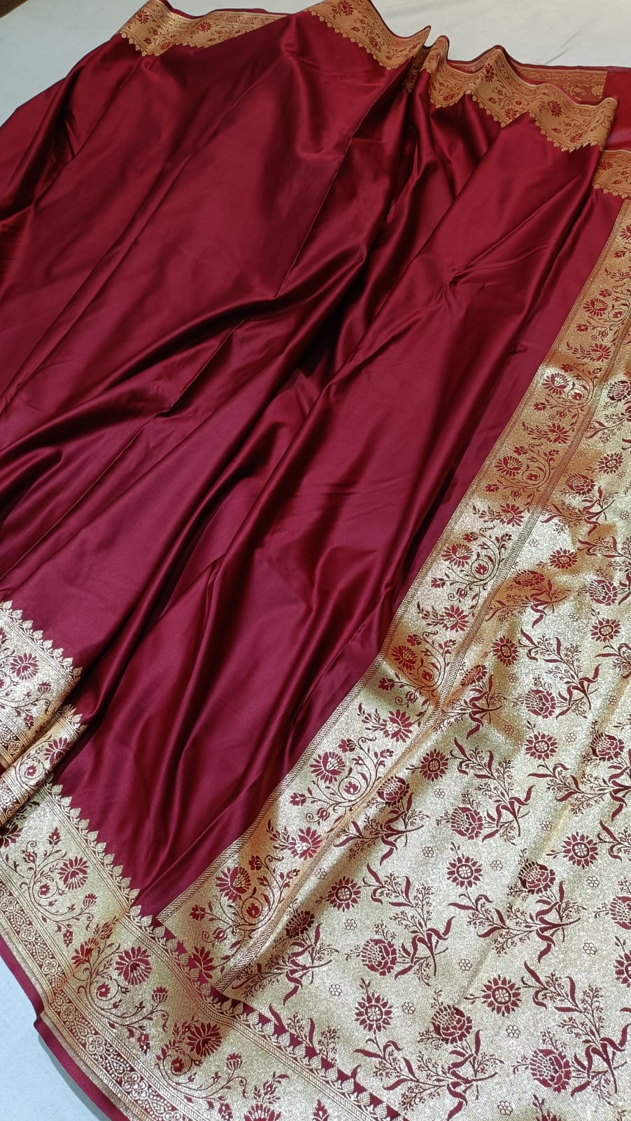 Maroon Silk Saree with Golden Design
